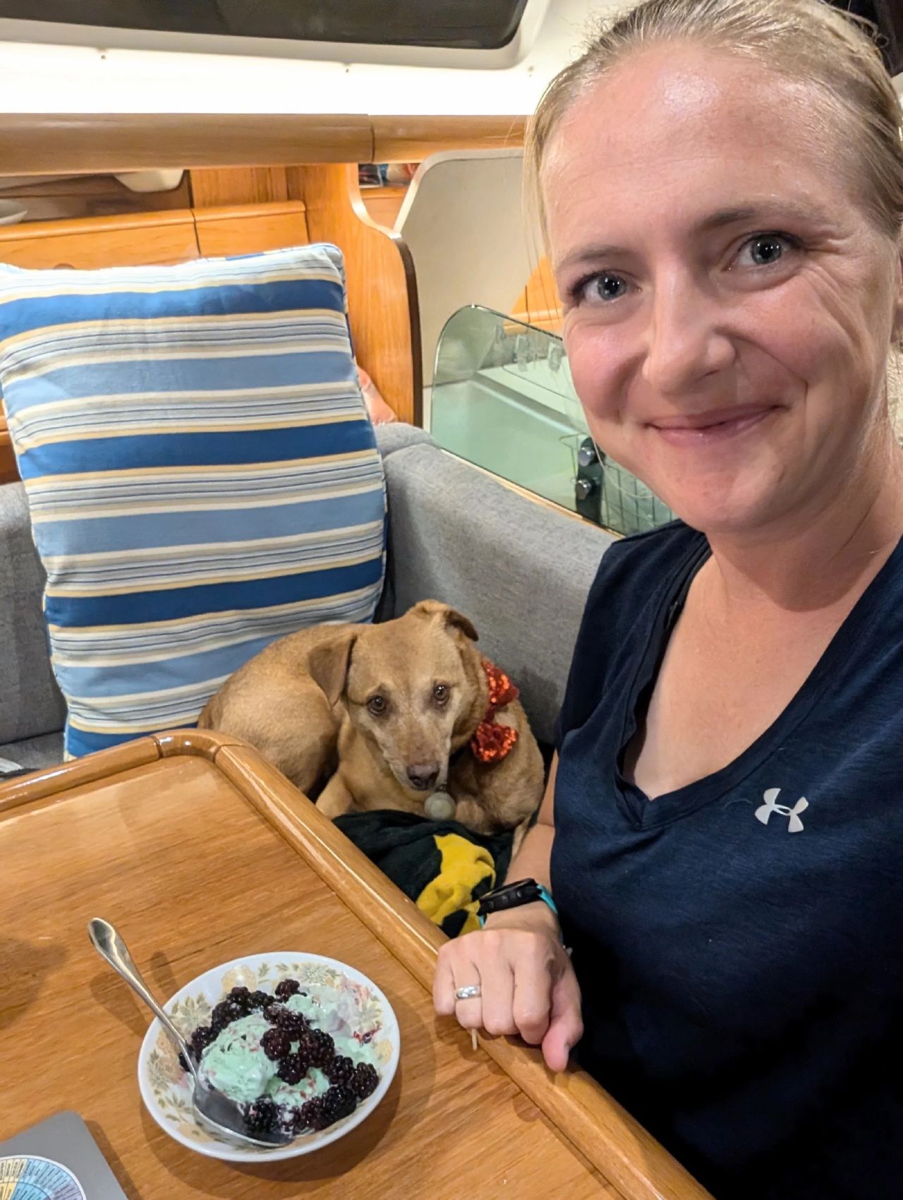 Eating ice cream on a sailboat